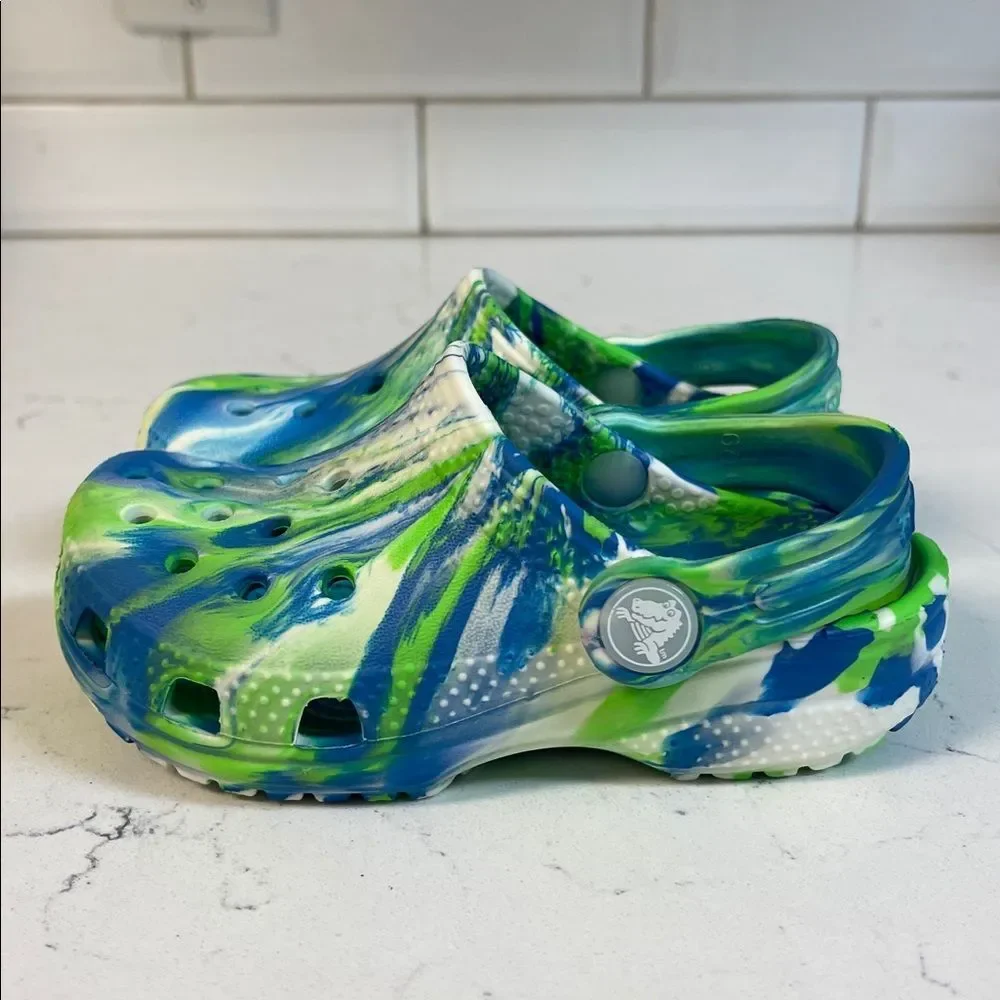 Crocs Kids Classic Glow-in-the-Dark Marbled Clogs 
